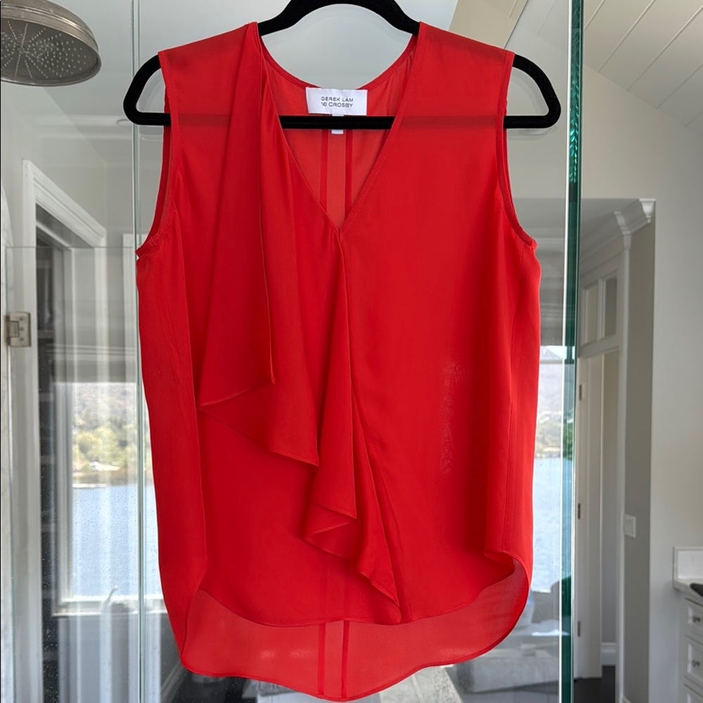 Derek Lam 10 Crosby  Vibrant red/orange Sleeveless Blouse 100 % silk